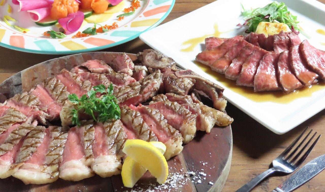 3時間飲み放題付き【全5皿】A5ランク黒毛和牛『最高級』仙台牛・ブラックアンガス牛【Tボーンステーキ】のWメイン　￥6,000