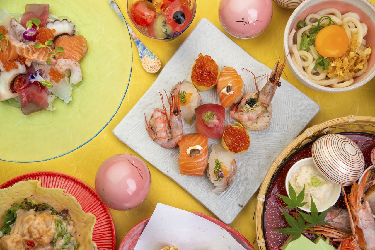 【3H飲み放題】七色てまりうた激選！　名物てまり寿司肉＆海鮮　両方味わえる大人気コース