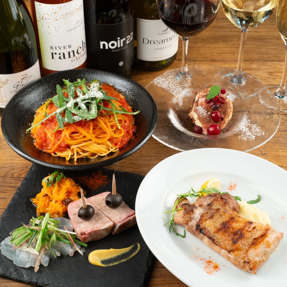 【懇親会におすすめ！】カジュアルディナーコース / 前菜、パスタ、メイン、デザート全4品＋2時間飲み放題付き