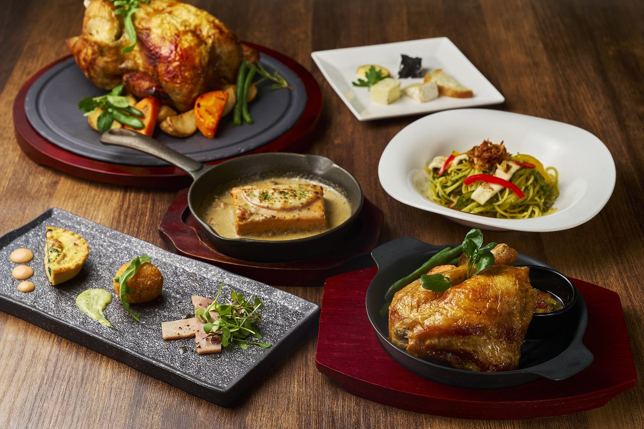 【パーティープラン】ロティサリーチキン、タパス3種、パスタなど全5品＋飲み放題付＋ヒューガルデン付