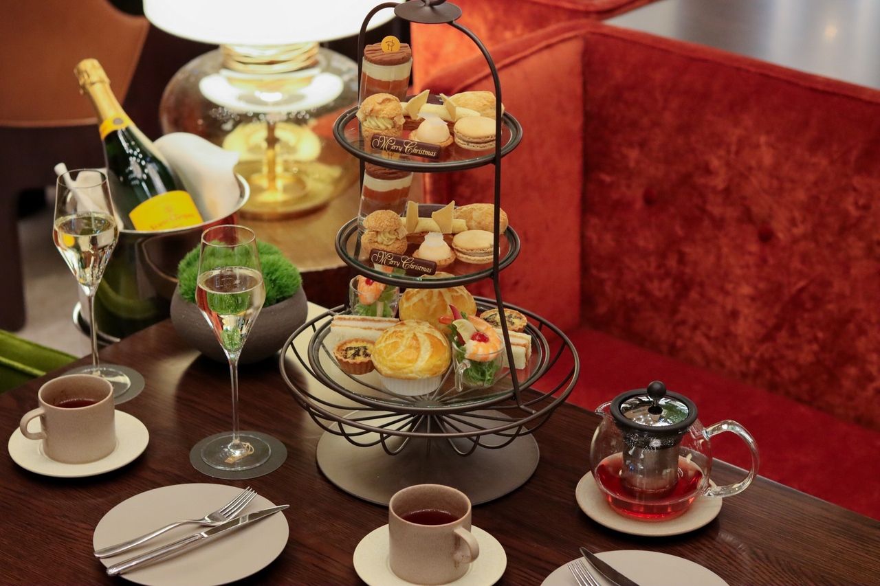 Pierre Hermé Paris Festive Afternoon Tea “Includes a glass of champagne” with a glass of champagne