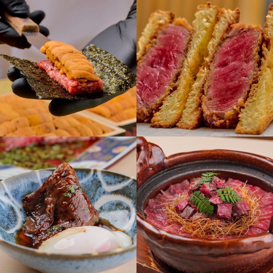[Ebisu Ushimitsu Premium Course] "Wagyu beef sea urchin tartare dog ~prepared right before your eyes~", "Selected fillet brioche sandwich", "Selected wagyu beef fillet and sirloin clay pot rice ~Hitsumabushi~"