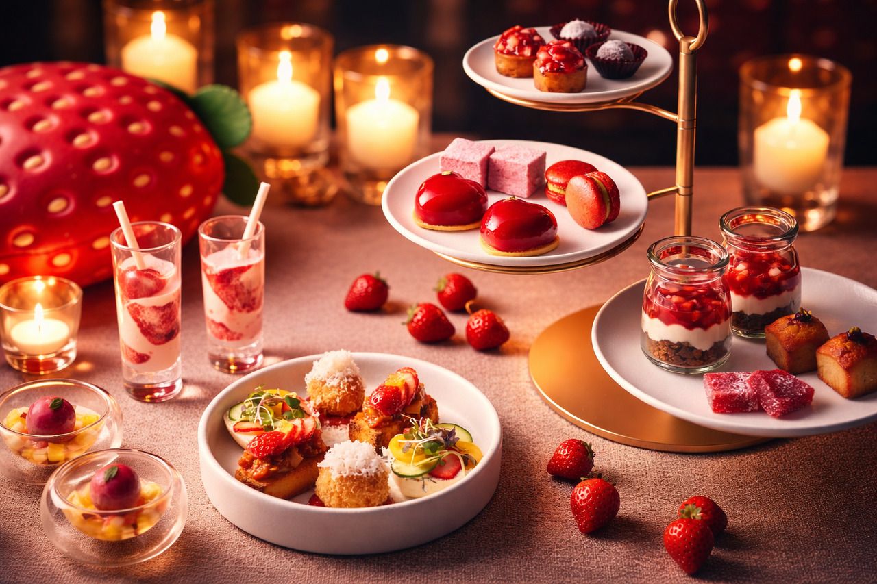 Strawberry Evening Tea on a Traditional Tiered Stand