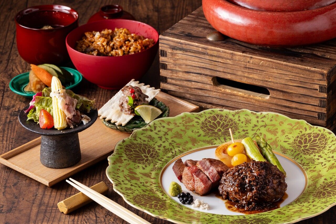 [Lunch] Signature foie gras hamburger & Watanabe beef lean steak set