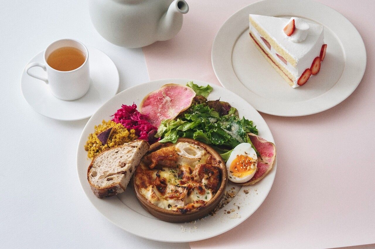 Special Lunch with Dessert & Drink — Young Chicken, Lotus Root and Satoimo (Taro) White Ginger Gratin