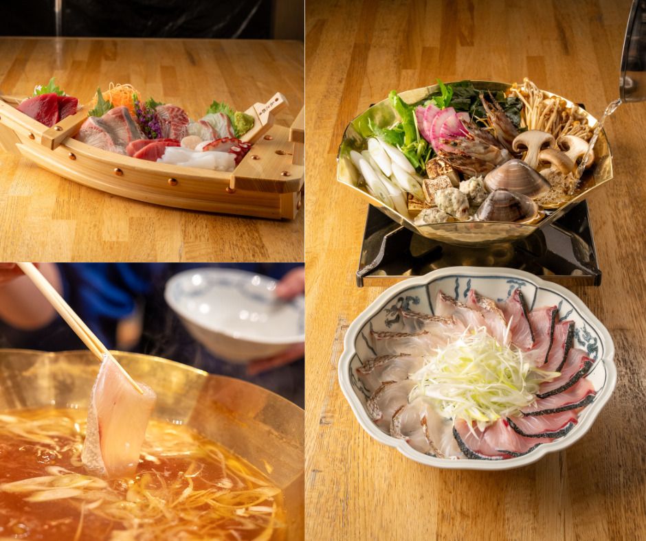 【お刺身舟盛り付き】博多海鮮しゃぶしゃぶコース