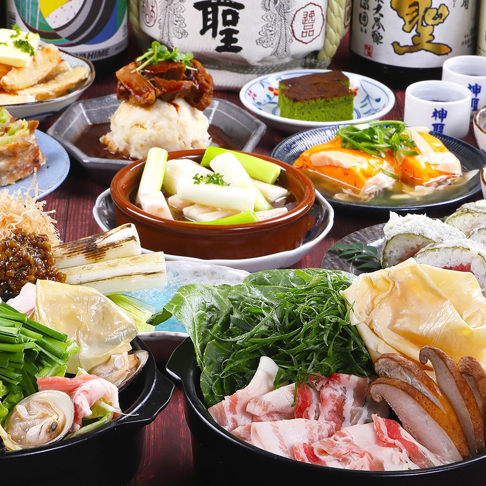 【鍋付き】名物！都もち豚＆京湯葉の神聖酒粕鍋がメイン♪お造り4種盛りなど★飲放題付き5,000円