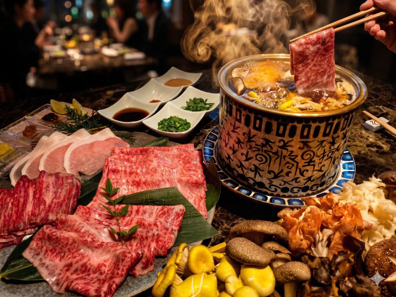 【肉和蘑菇】一道高級菜品，您可以盡情享用大量的蘑菇和肉類。