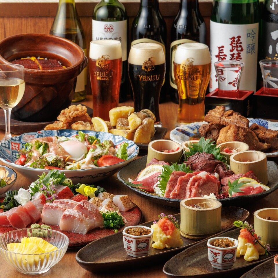 【夏の最上級！】馬肉と御造里九点盛り、炭焼うなぎ釜飯を味わう贅沢コース★飲み放題付7,000円