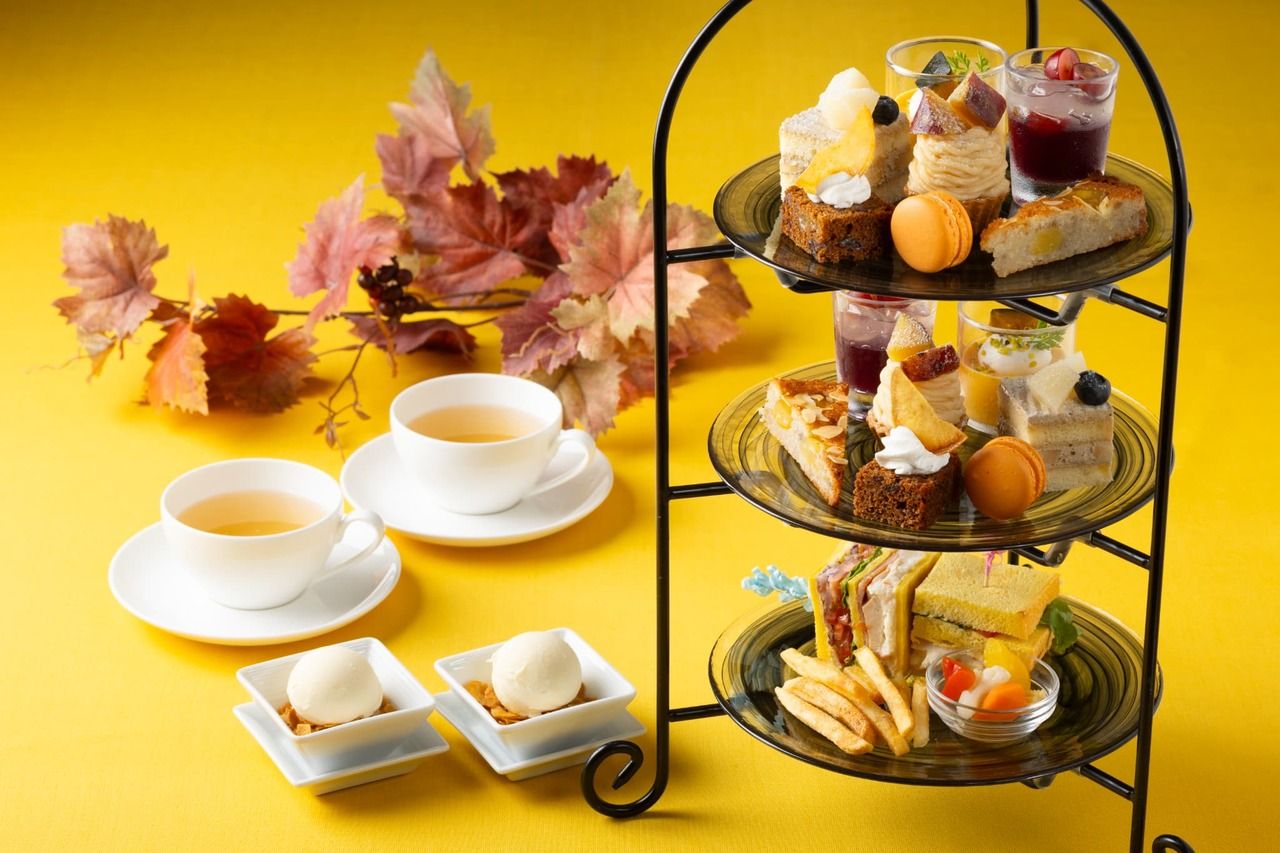 Autumn-themed afternoon tea set