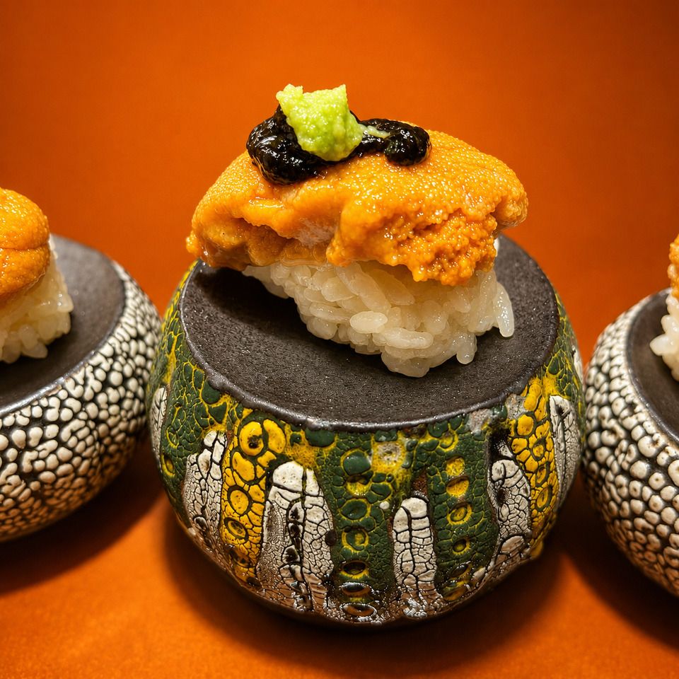 ‘16,500 yen Course’: A luxurious dining experience featuring authentic sushi and appetizers crafted from seasonal fish and special red vinegar.