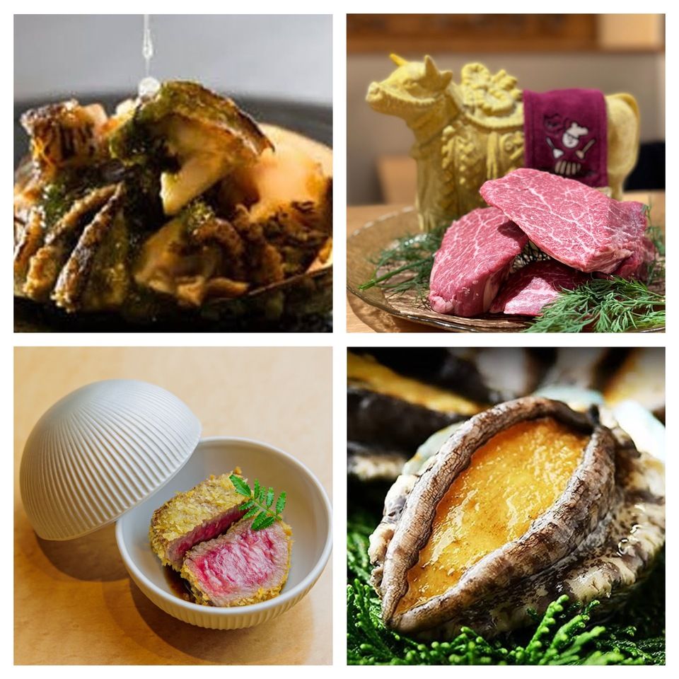 [Live abalone and Japanese black beef tasting course]