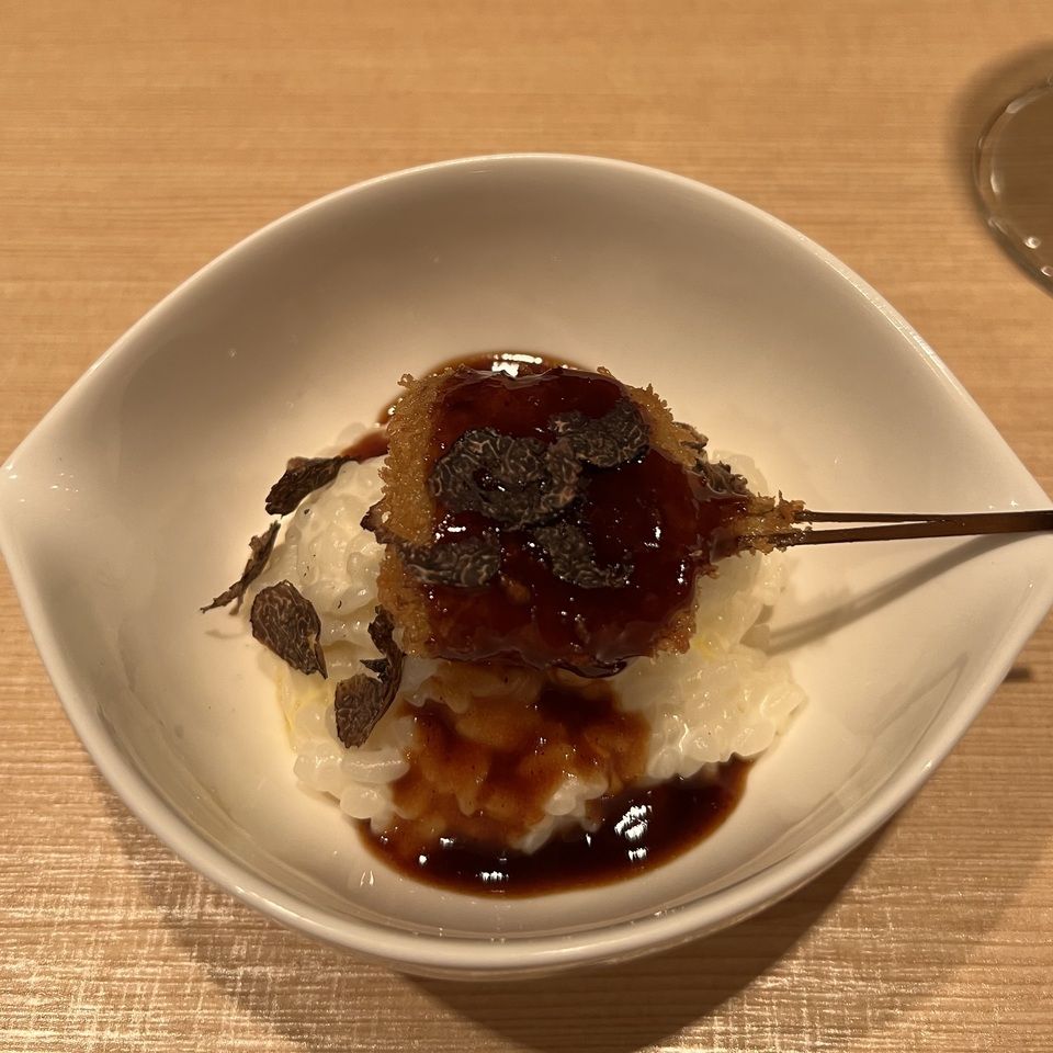 ワインに合わせた旬の串揚げコースす　フォアグラのリゾット