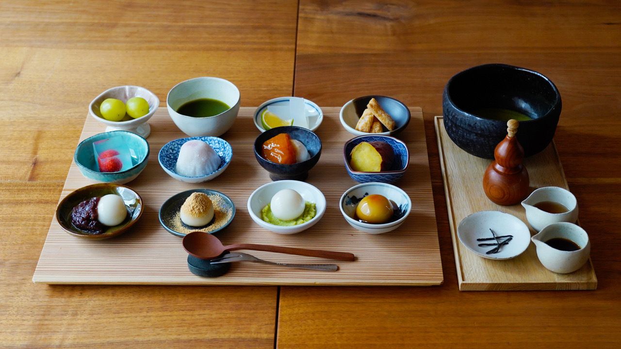Mitsuya small plate set meal with 12 dishes and matcha