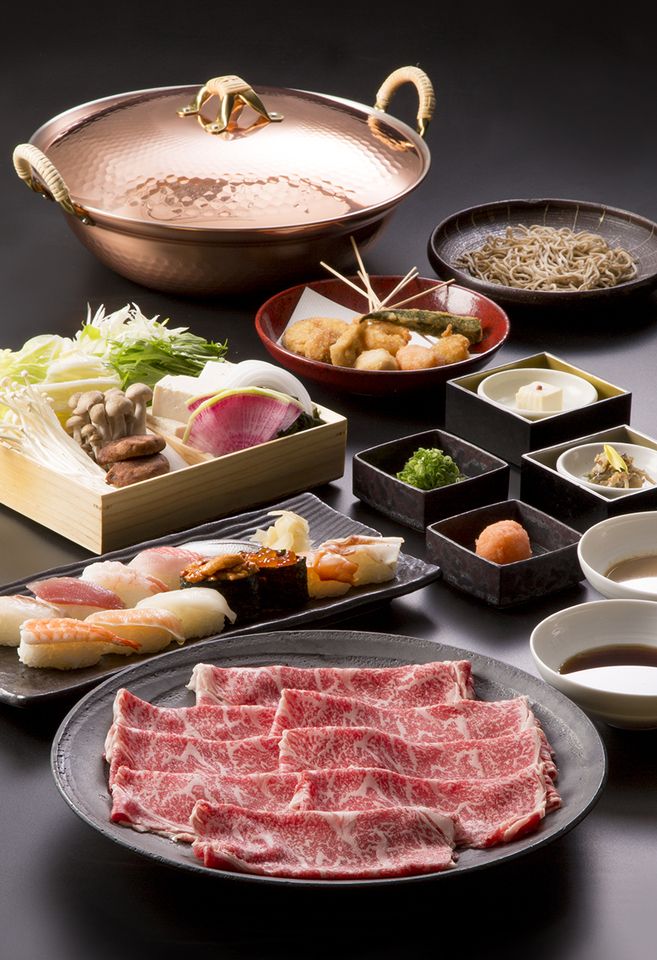All-you-can-eat special domestic beef shabu-shabu, shrimp, and sushi