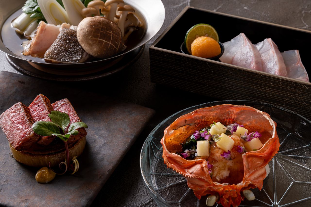 【数量限定1月13日～】冬の「贅沢三昧」特別会席 全7品　～天然クエ鍋　黒毛和牛ステーキ　蟹酢甲羅盛り～ 