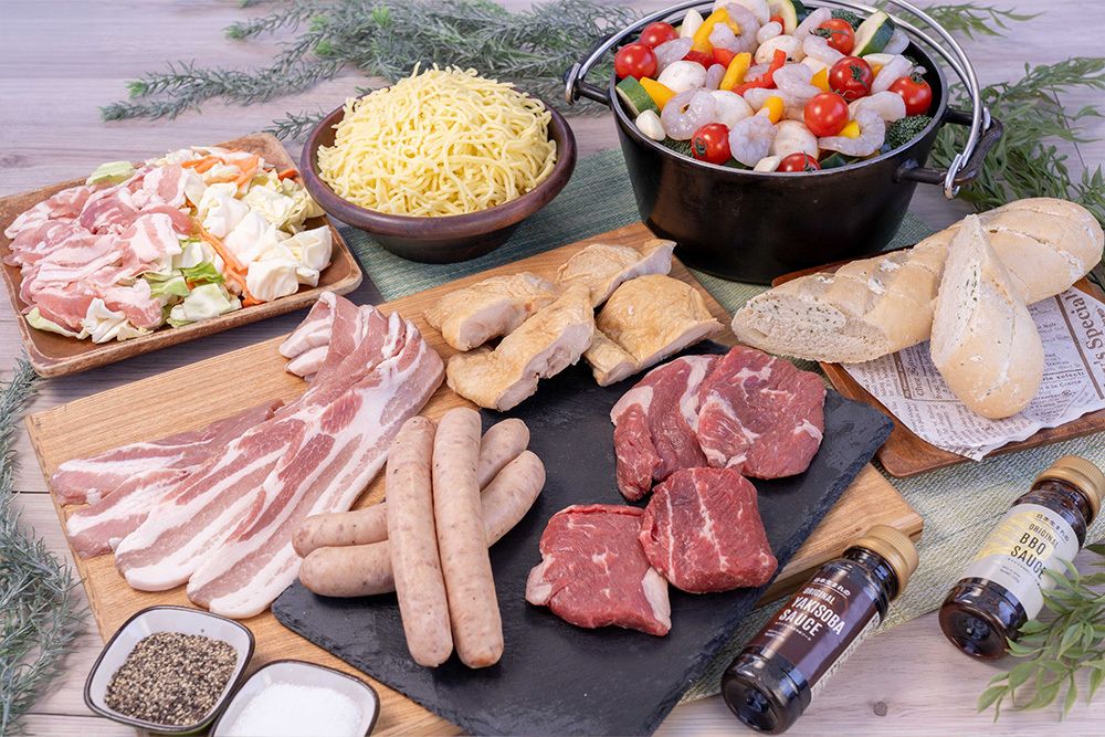 [BBQ set with shrimp and vegetable ajillo (equipment rental included)]