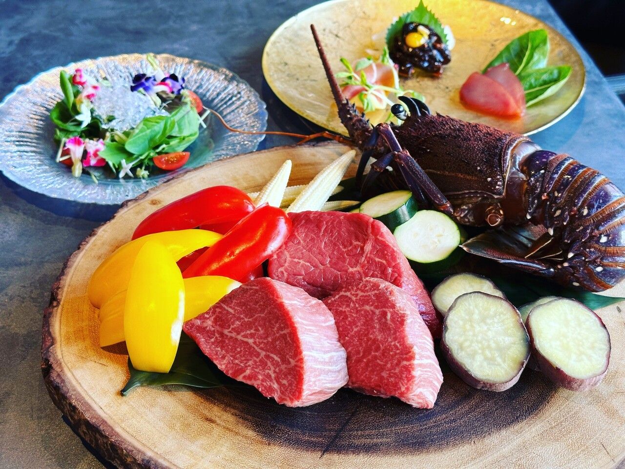 Ikijime Ise-ebi and Special A5 Kuroge Wagyu Course (Ikijime: technique to preserve seafood freshness; Ise-ebi = Japanese spiny lobster)