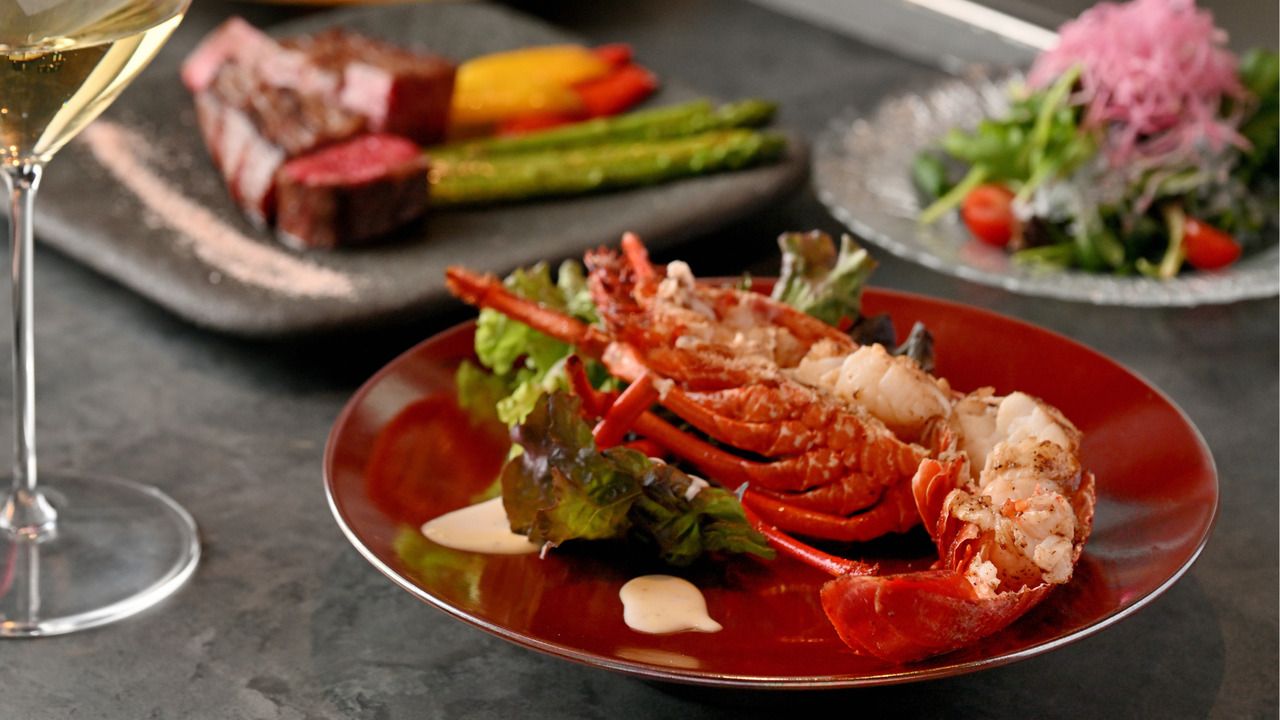 Ikijime Ise-ebi and Special A5 Kuroge Wagyu Course (Ikijime: technique to preserve seafood freshness; Ise-ebi = Japanese spiny lobster)