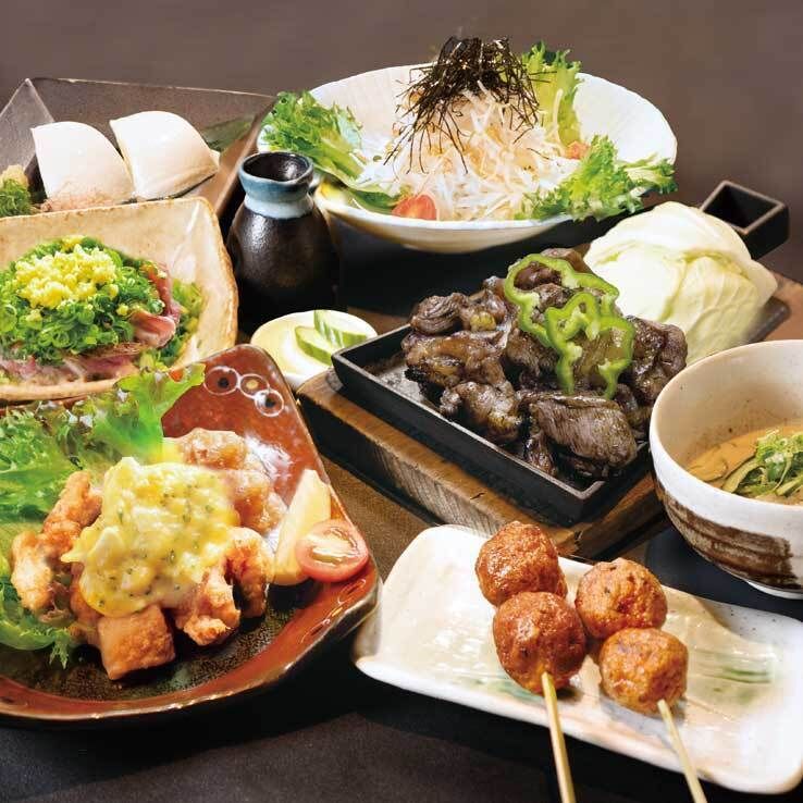 Charcoal-grilled yakitori and Miyazaki cuisine — 9 dishes “Kuruma Course” ▶︎