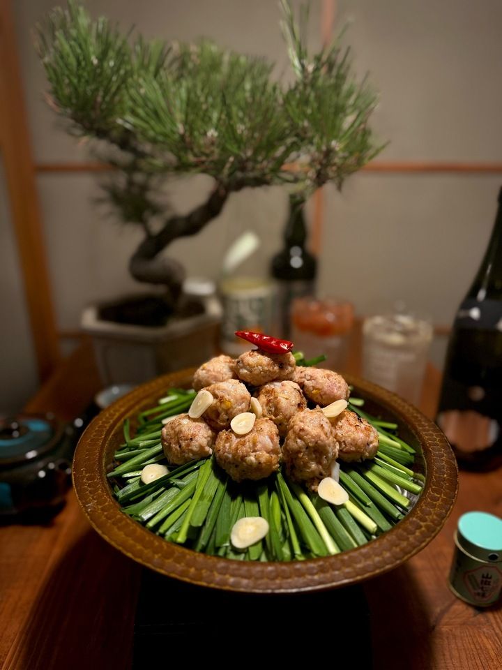 Yakitori and meatball hotpot course