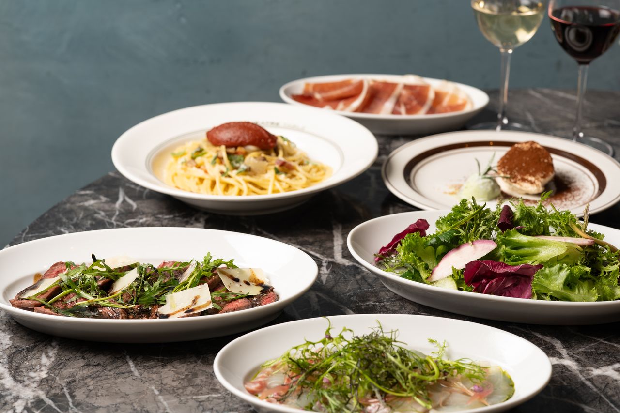 DINNER — CHEF'S COURSE: 5 courses — 2 appetizers + pasta + main + dessert + coffee (from ¥4,800)