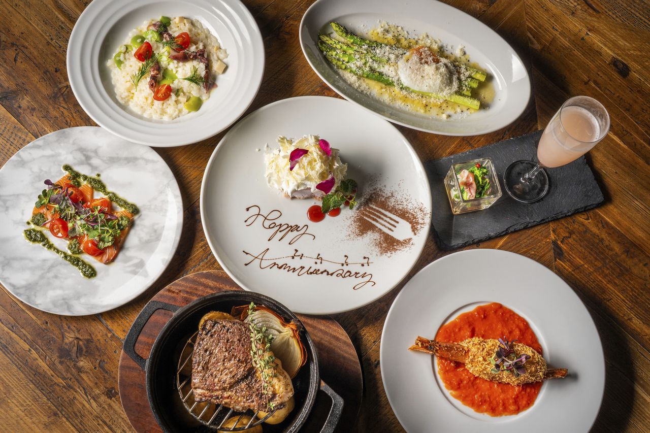 国産サーロインの瞬間燻製グリル等全7品【Anniversary Dinner】+アニバーサリープレート