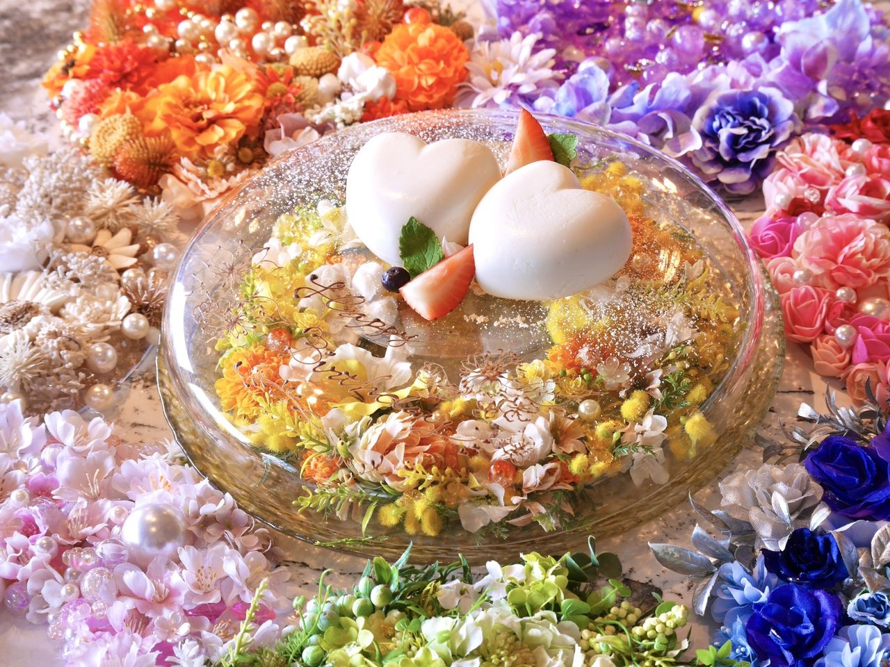 【推し活プレートセット】推し色カクテル付き★９色から選べるフラワーアレンジメントケーキ