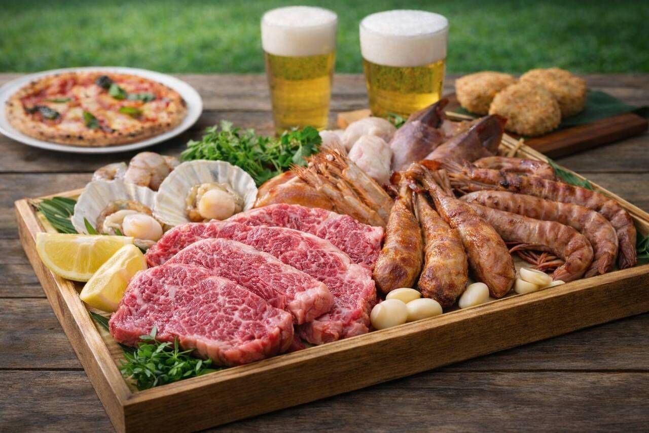 A5 rank Miyazaki beef and luxurious seafood premium BBQ plan (Premium) with all-you-can-drink for 150 minutes