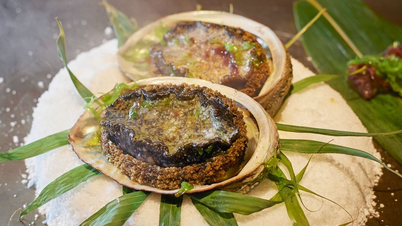 Kobe beef  charcoal grill from Kawagishi Ranch and "live abalone" 39,000 yen course