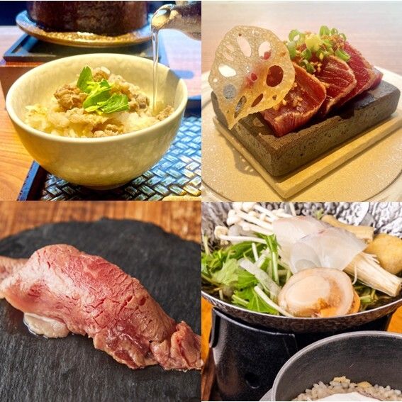 [Hanayagi Lunch] "Small pot of seasonal fish in golden dashi broth and Japanese black beef hitsumabushi" & "Stone-grilled lean tuna steak and Japanese beef sushi" Weekday special price 2,290 yen