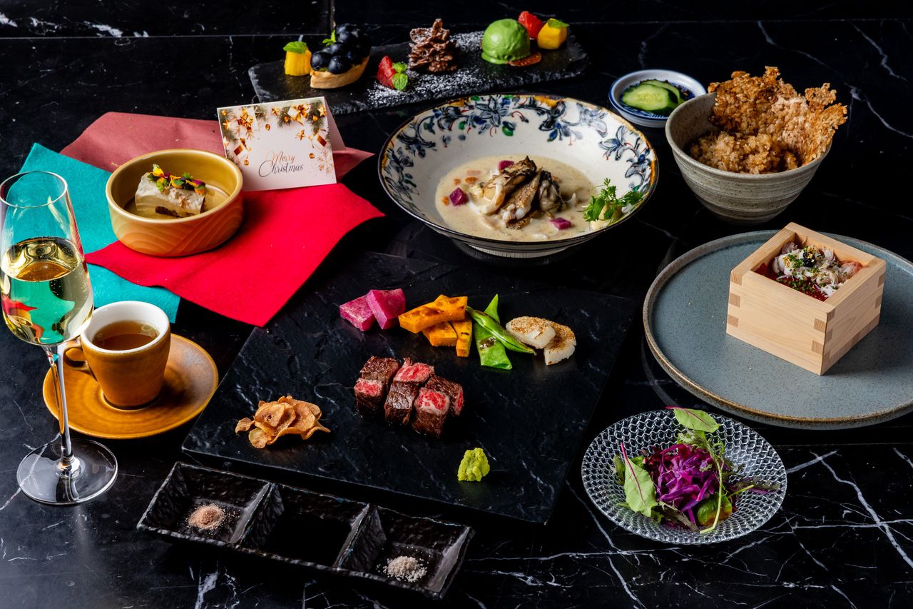 【Xmas 絢コース2025】グラスシャンパン含む選べる1ドリンク付き 特選黒毛和牛と海鮮のコース